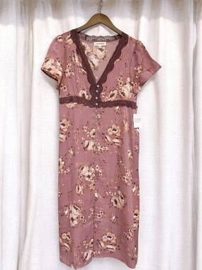 Lucky Brand Women's Lace Trim Floral Midi Dress